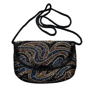 Vintage 1980’s La Regale black beaded evening bag shoulderbag multicolor beads